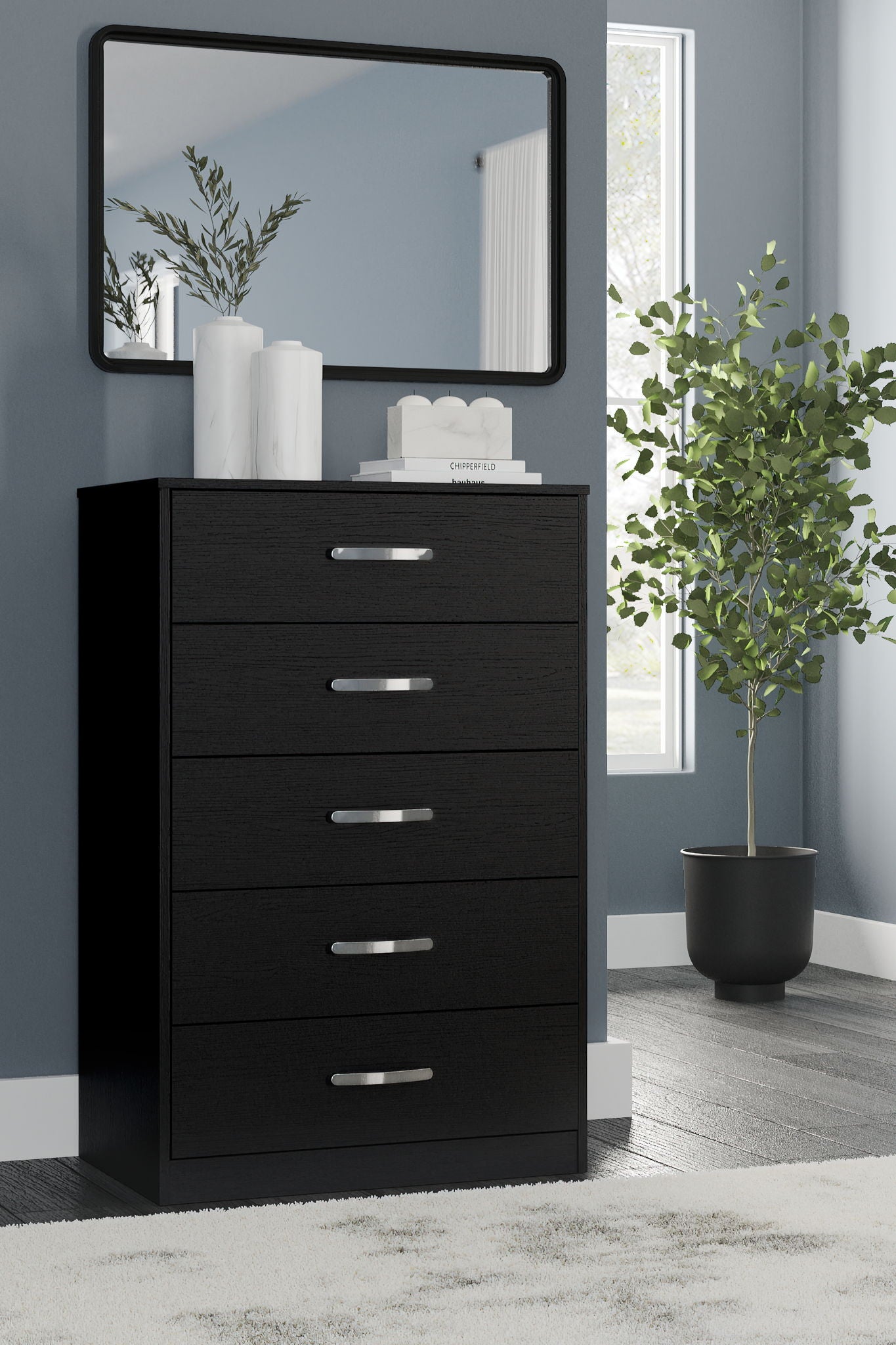 Finch - Black - Five Drawer Chest - 46" Height - Hornell Furniture Outlet