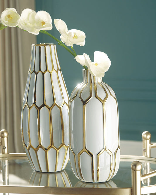 Mohsen - Gold Finish / White - Vase Set (Set of 2) - Hornell Furniture Outlet