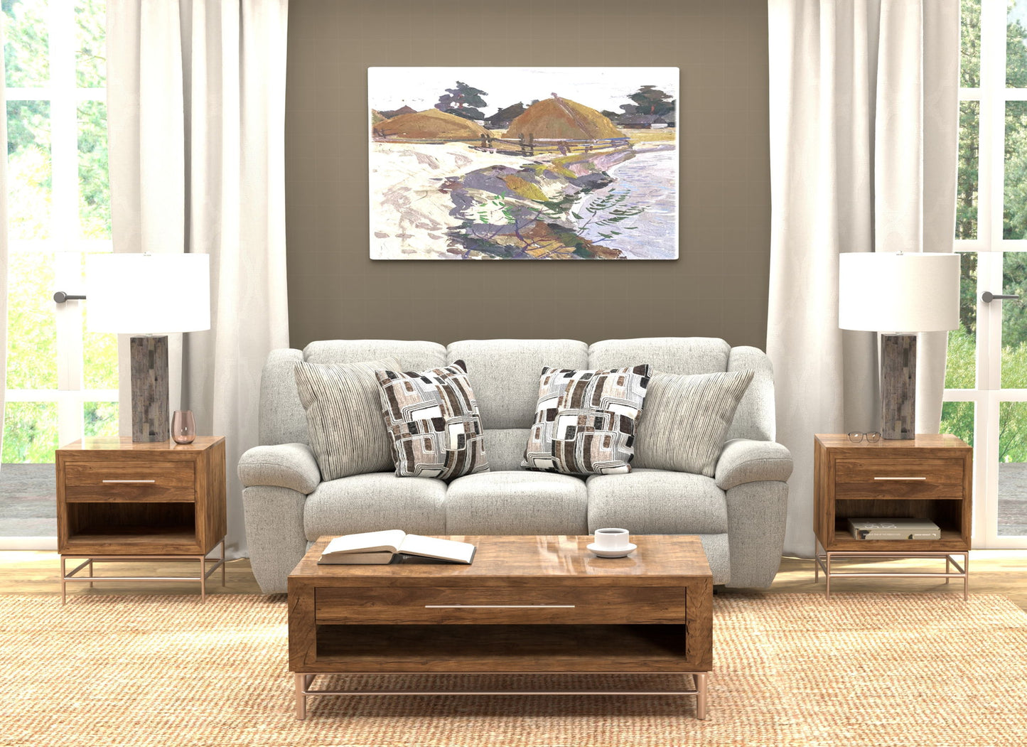 Trifecta - Sofa With 3 Recliners and Drop Down Table - Hornell Furniture Outlet