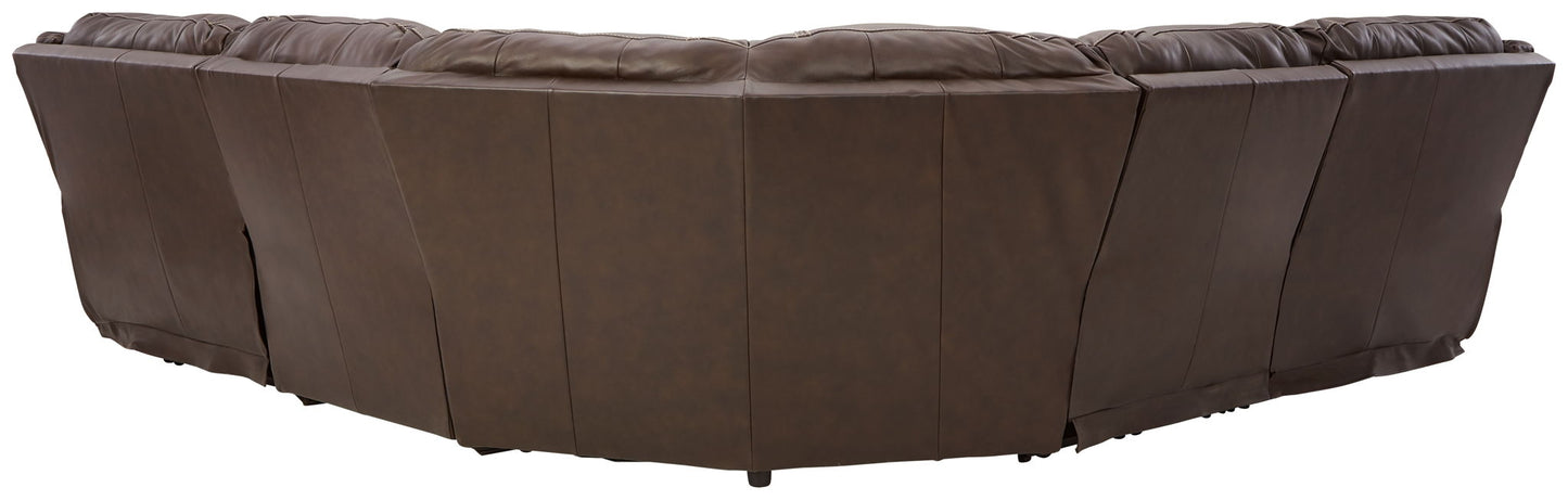 Dunleith - Chocolate - 5 - Piece Power Reclining Sectional - Hornell Furniture Outlet