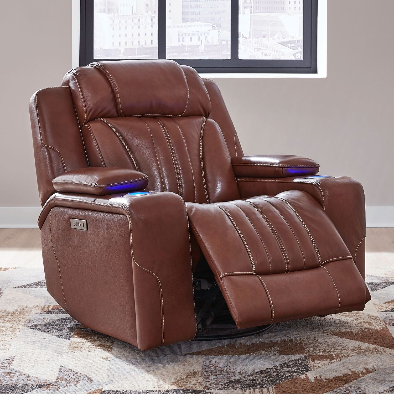 Caswell - Swivel Glider Recliner P2 - Brown - Hornell Furniture Outlet