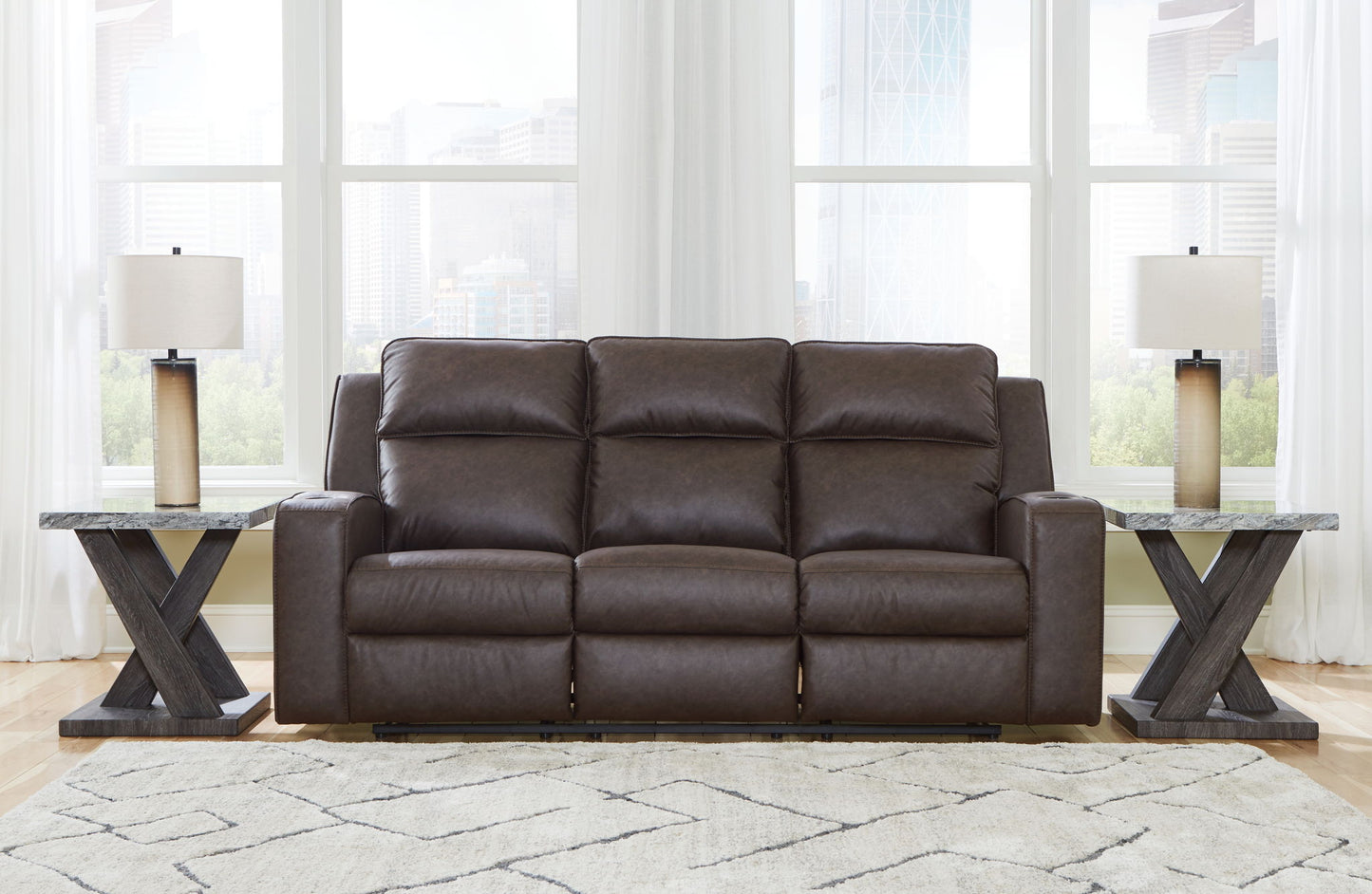Lavenhorne - Granite - Rec Sofa W/Drop Down Table - Hornell Furniture Outlet