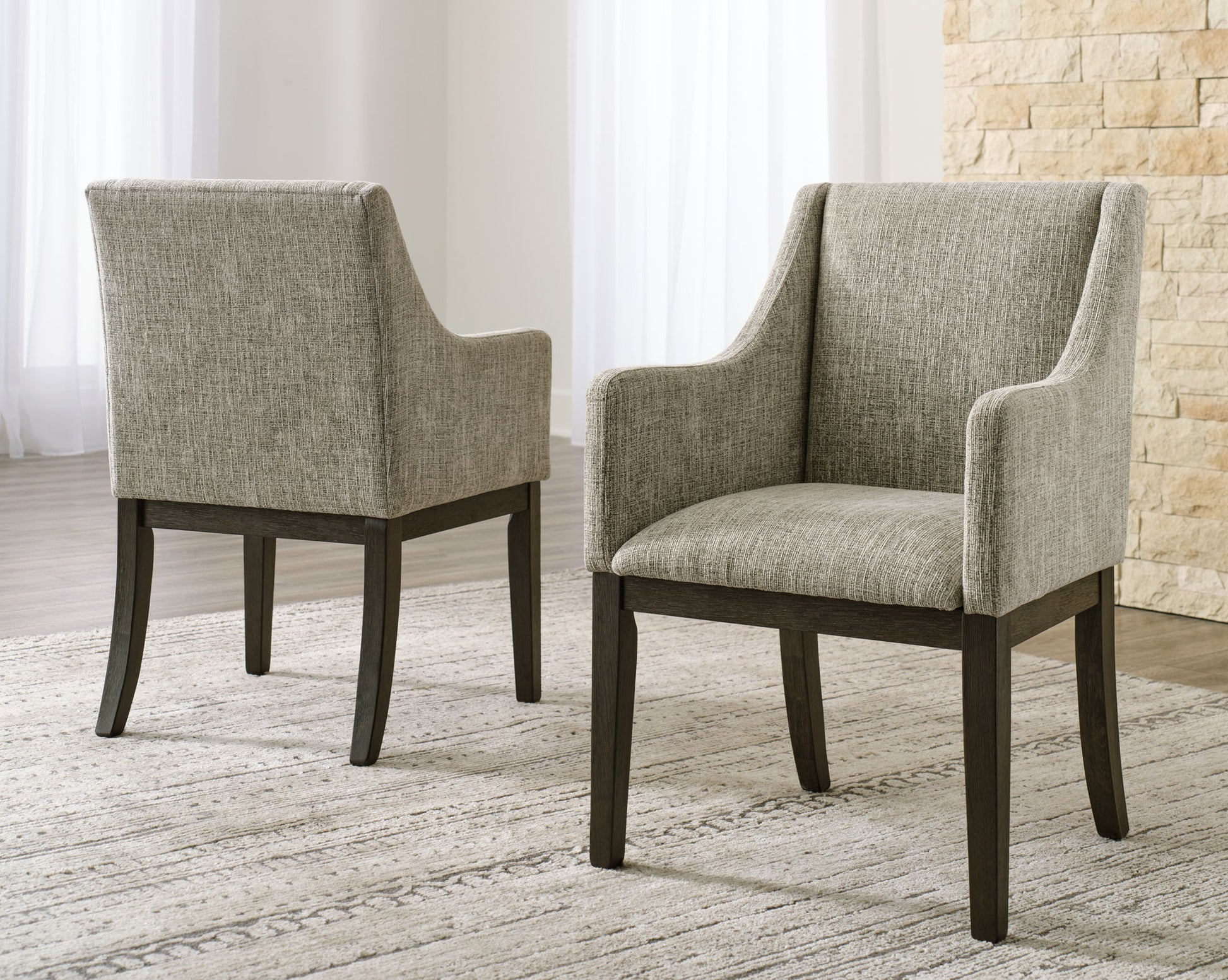 Burkhaus - Beige / Dark Brown - Dining UPH Arm Chair (Set of 2) - Hornell Furniture Outlet