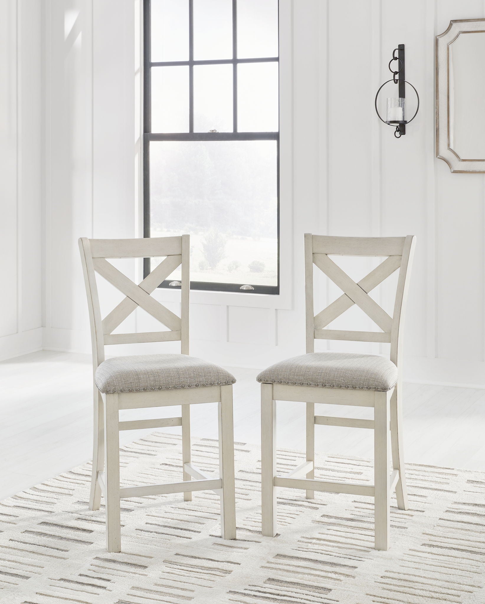 Robbinsdale - Antique White - Upholstered Barstool (Set of 2) - Hornell Furniture Outlet