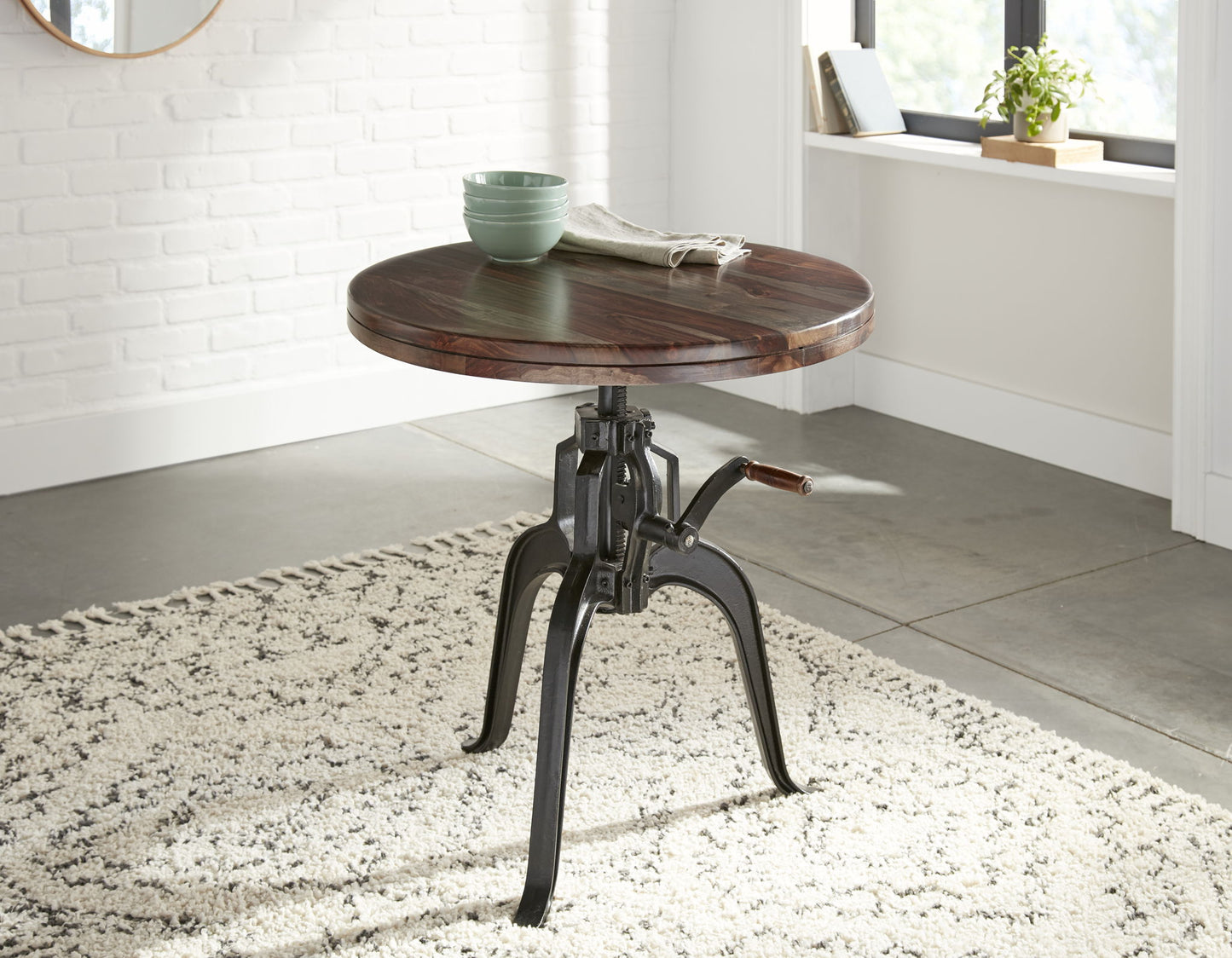 Sparrow - Round Crank Table - Dark Brown - Hornell Furniture Outlet