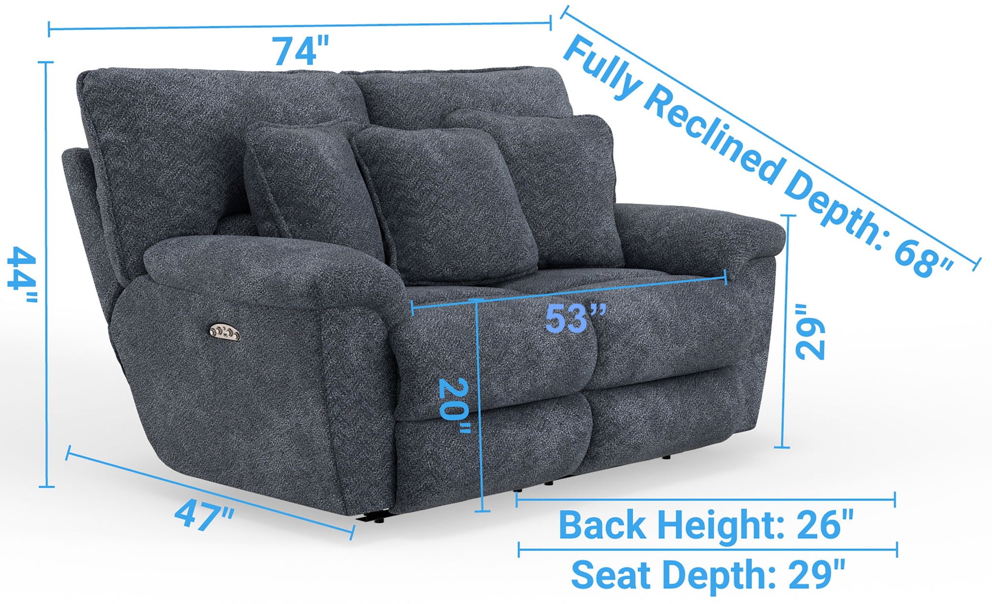 Paxon - Deep Seat Power Reclining Loveseat With Power Adjustable Headrest - Smoke - Hornell Furniture Outlet