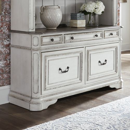 Magnolia Manor - Credenza & Hutch - White - Hornell Furniture Outlet