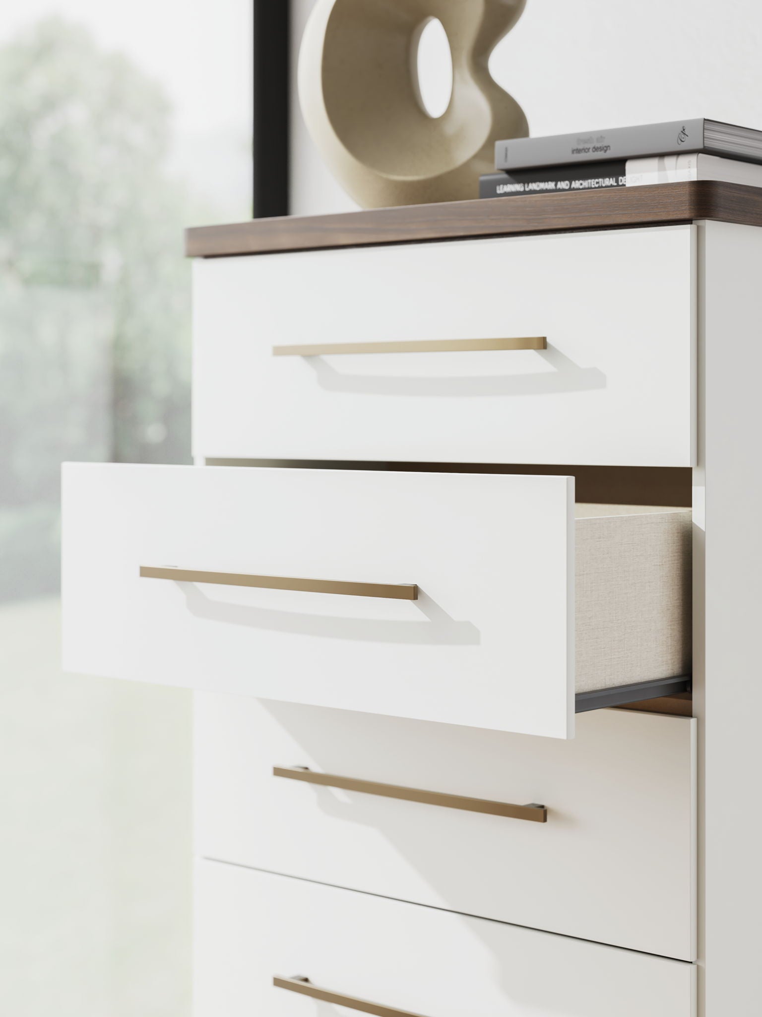 Kendanport - Brown / White - Five Drawer Chest - Hornell Furniture Outlet