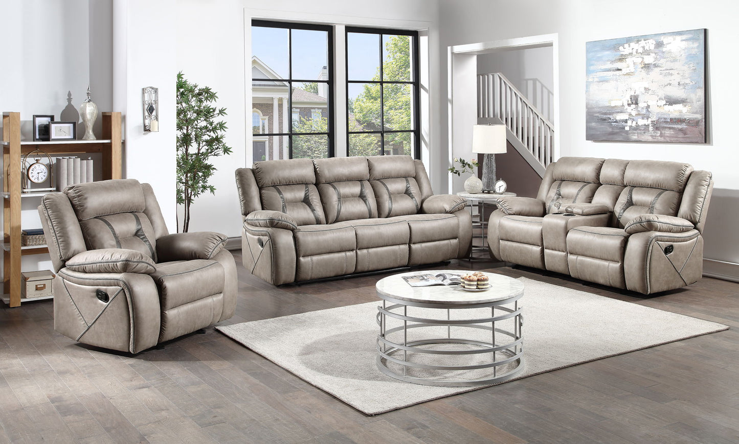 Tyson - Recliner Sofa With Drop Down Table - Pearl Silver - Hornell Furniture Outlet