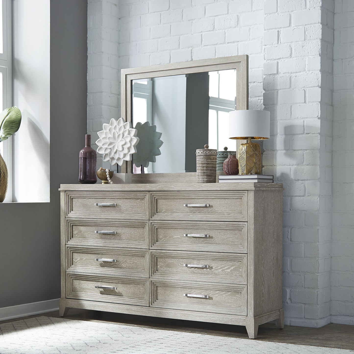 Belmar - Dresser & Mirror - Washed Taupe - Hornell Furniture Outlet