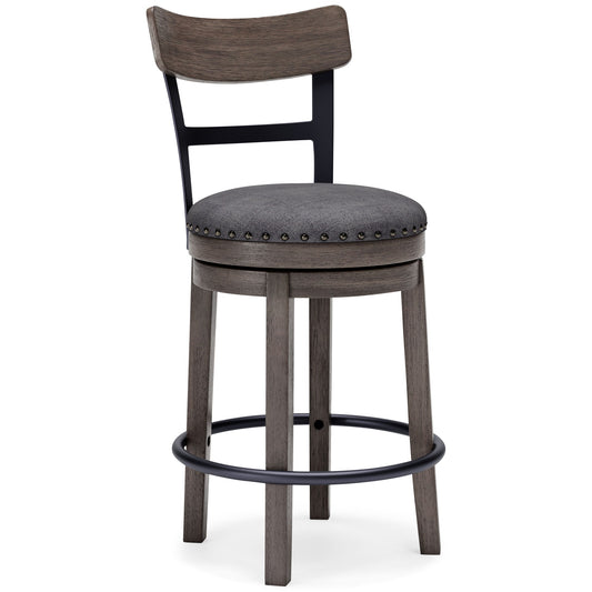 Caitbrook - Gray - UPH Swivel Barstool - Hornell Furniture Outlet