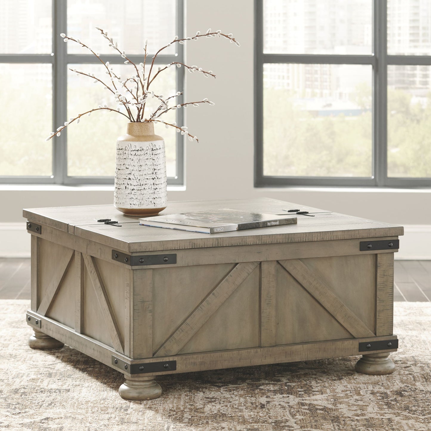 Aldwin - Gray - Cocktail Table With Storage - Square - Hornell Furniture Outlet