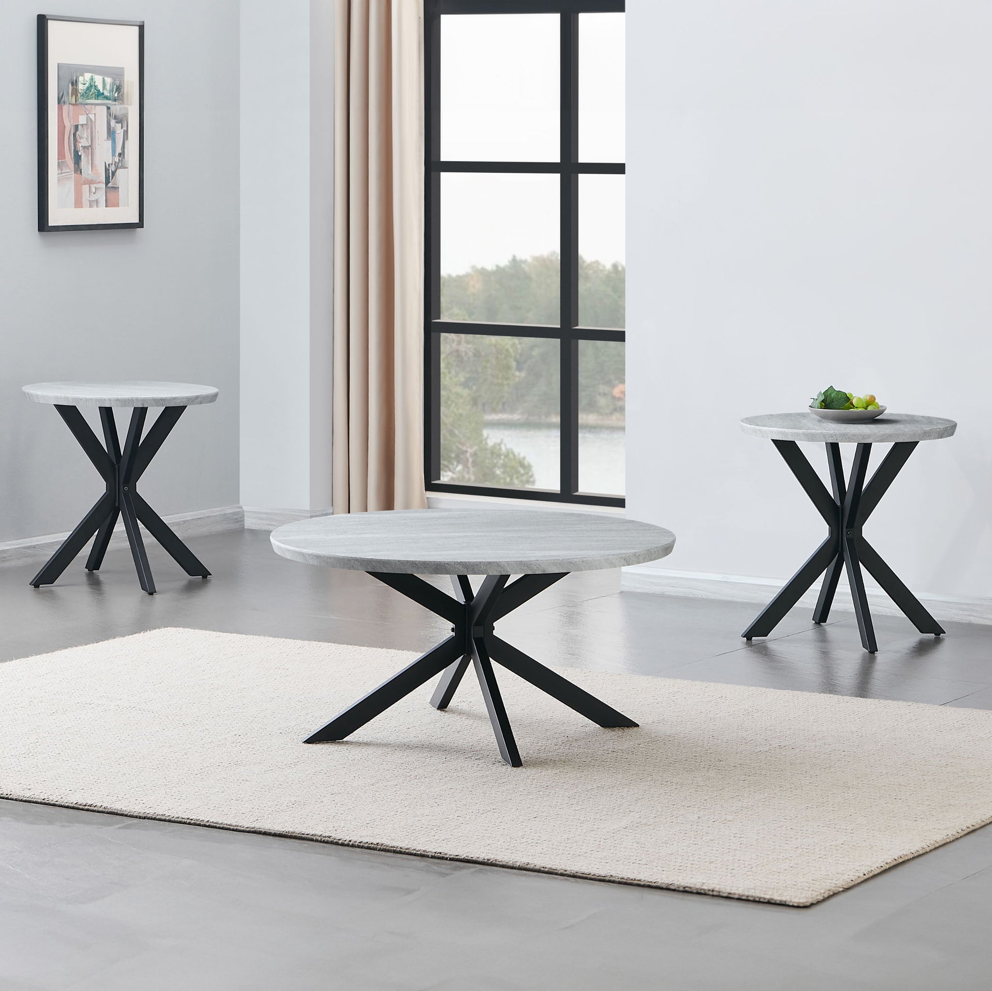 Keyla - 3 Piece Faux Marble Table Set - Gray - Hornell Furniture Outlet