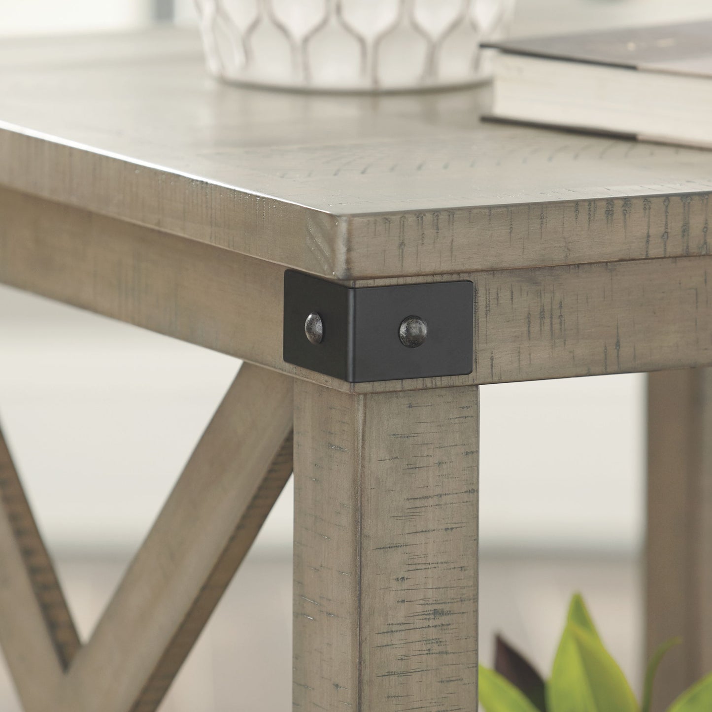 Aldwin - Gray - Rectangular End Table - Crossbuck Styling - Hornell Furniture Outlet
