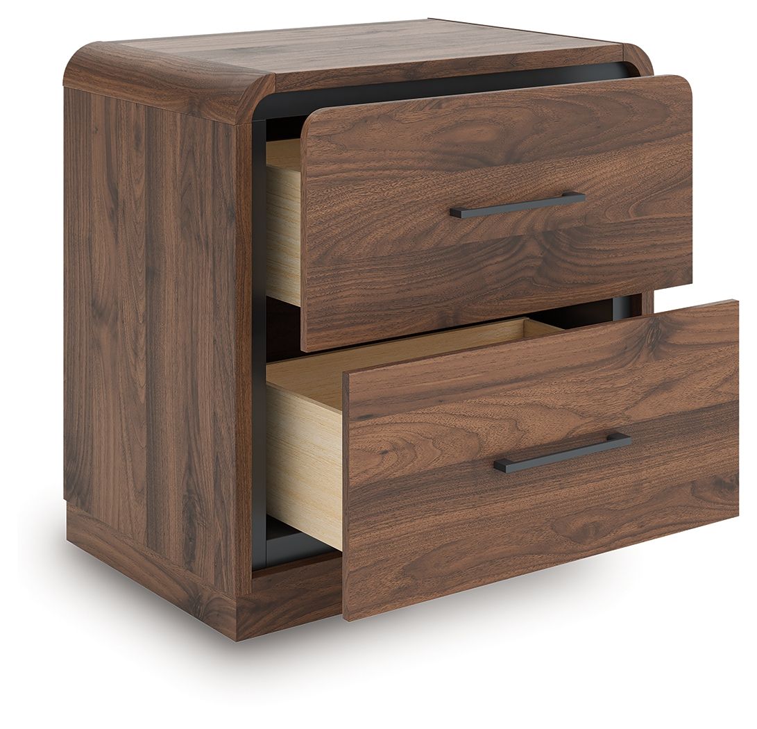 Fortlorn - Walnut Brown - Two Drawer Night Stand - Hornell Furniture Outlet