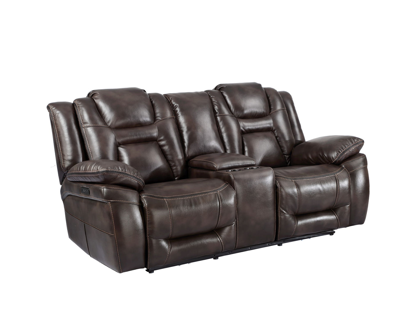 Oportuna - Dual Power Console Loveseat - Dark Brown - Hornell Furniture Outlet