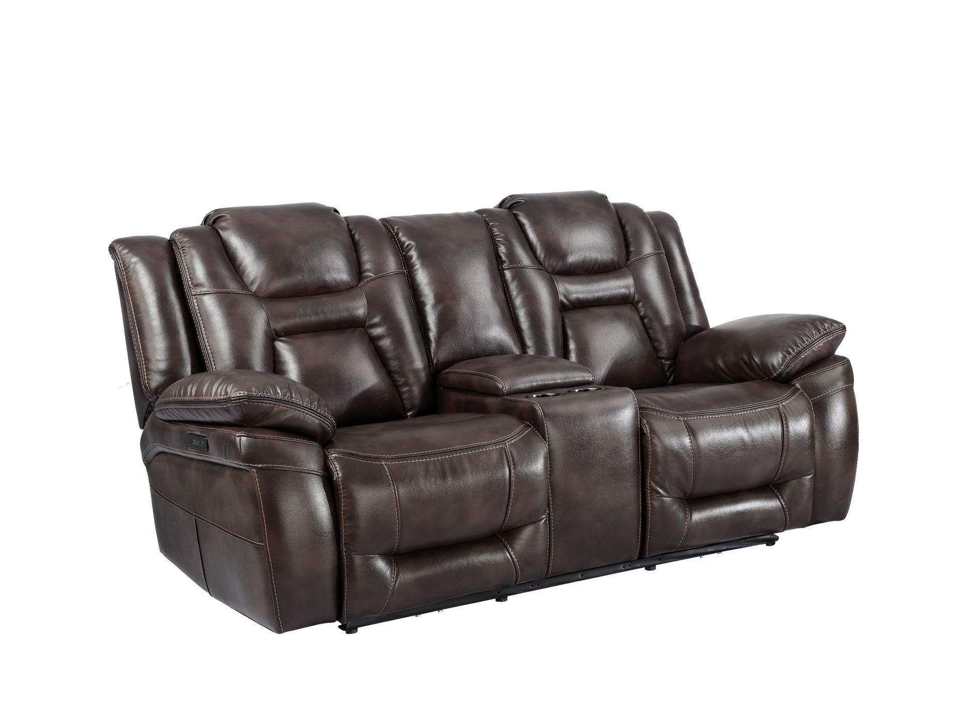 Oportuna - Dual Power Console Loveseat - Dark Brown - Hornell Furniture Outlet