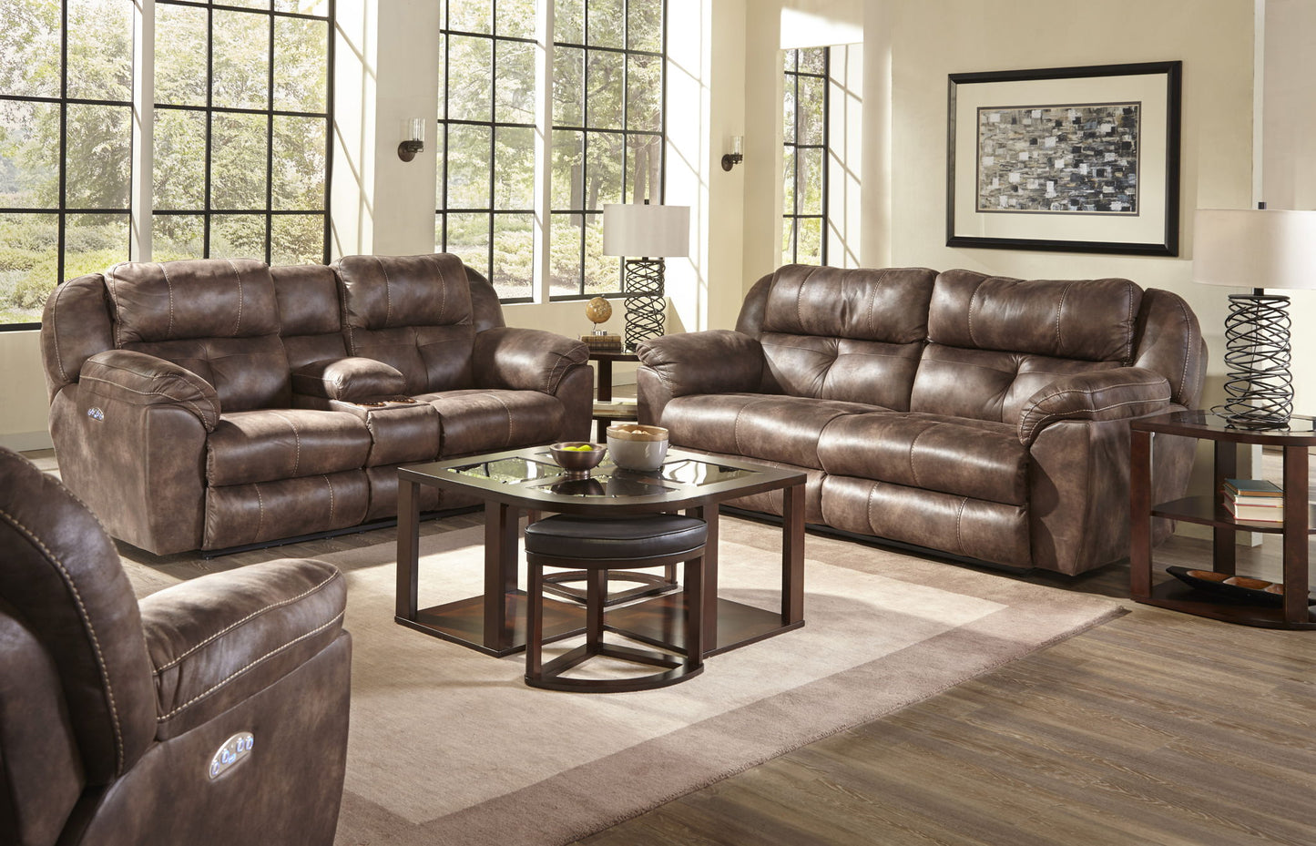 Ferrington - Power Lay Flat Reclining Console Loveseat with Power Adjustable Headrest - Hornell Furniture Outlet