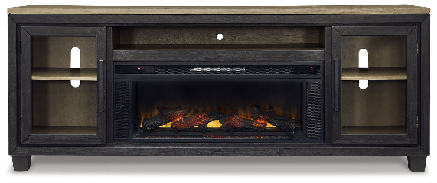 Foyland - Black / Brown - 83" TV Stand With Electric Infrared Fireplace Insert - Hornell Furniture Outlet