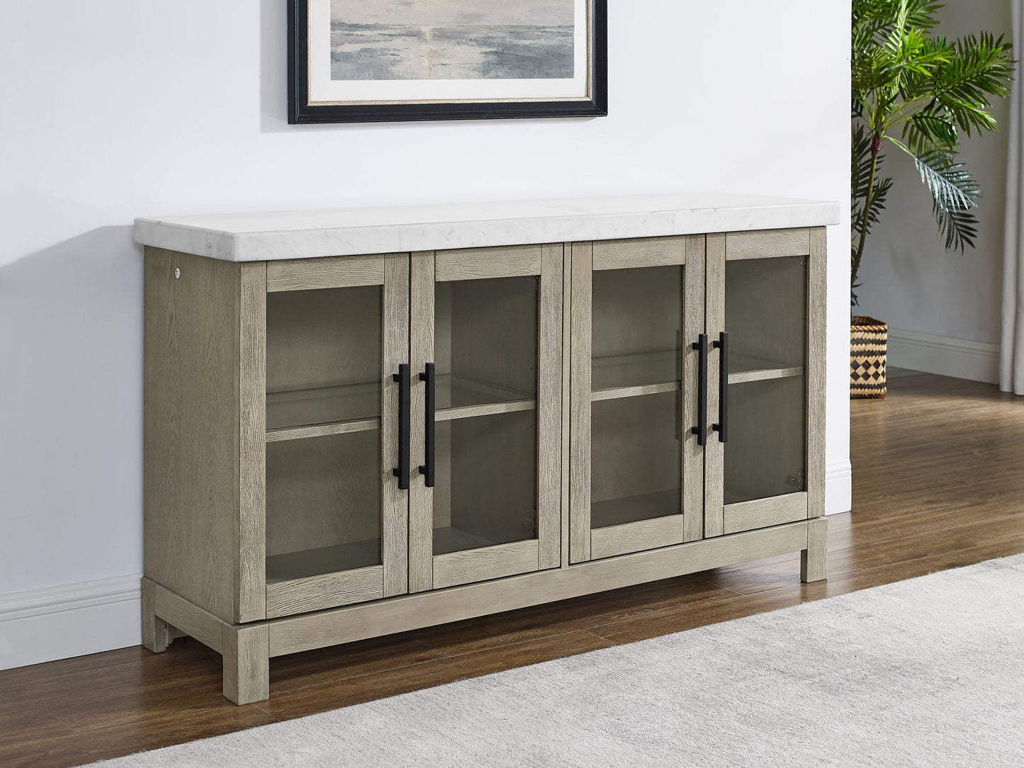 Csrena - Lighted White Marble Sideboard - Brown - Hornell Furniture Outlet