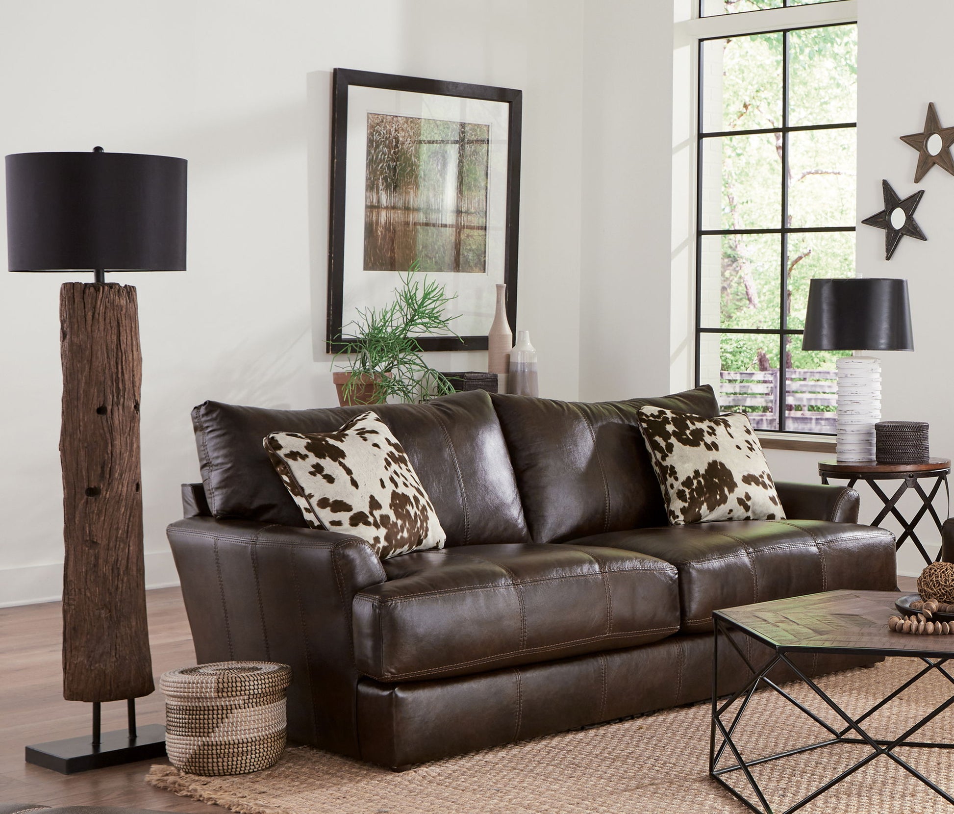 Pavia - Top Grain Italian Leather Sofa With Cuddler Cushions - Cocoa - Hornell Furniture Outlet