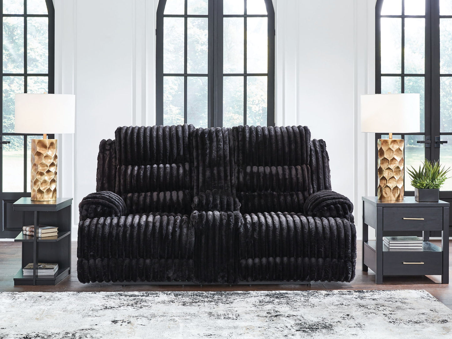 Rhine Falls - Onyx - Double Reclining Power Loveseat With Console - Hornell Furniture Outlet