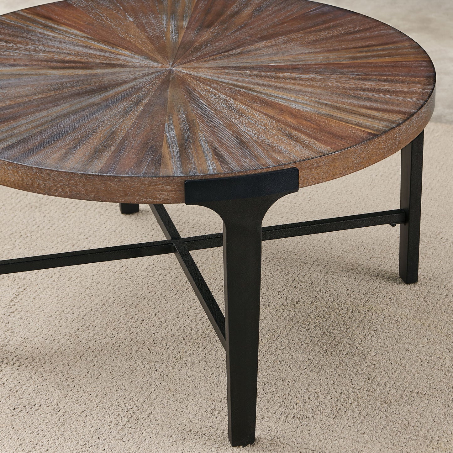 Chevron - Round Cocktail Table - Brown - Hornell Furniture Outlet