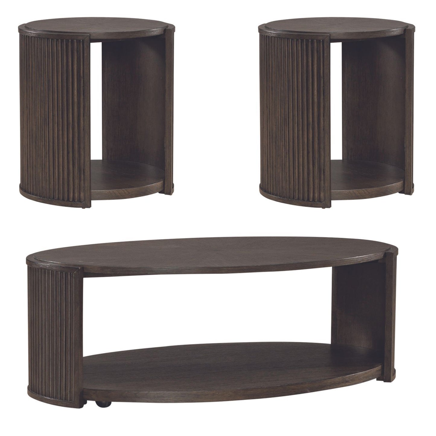 City View - 3 Piece Table Set (1 Cocktail 2 Round End Tables) - Coffee Bean - Hornell Furniture Outlet