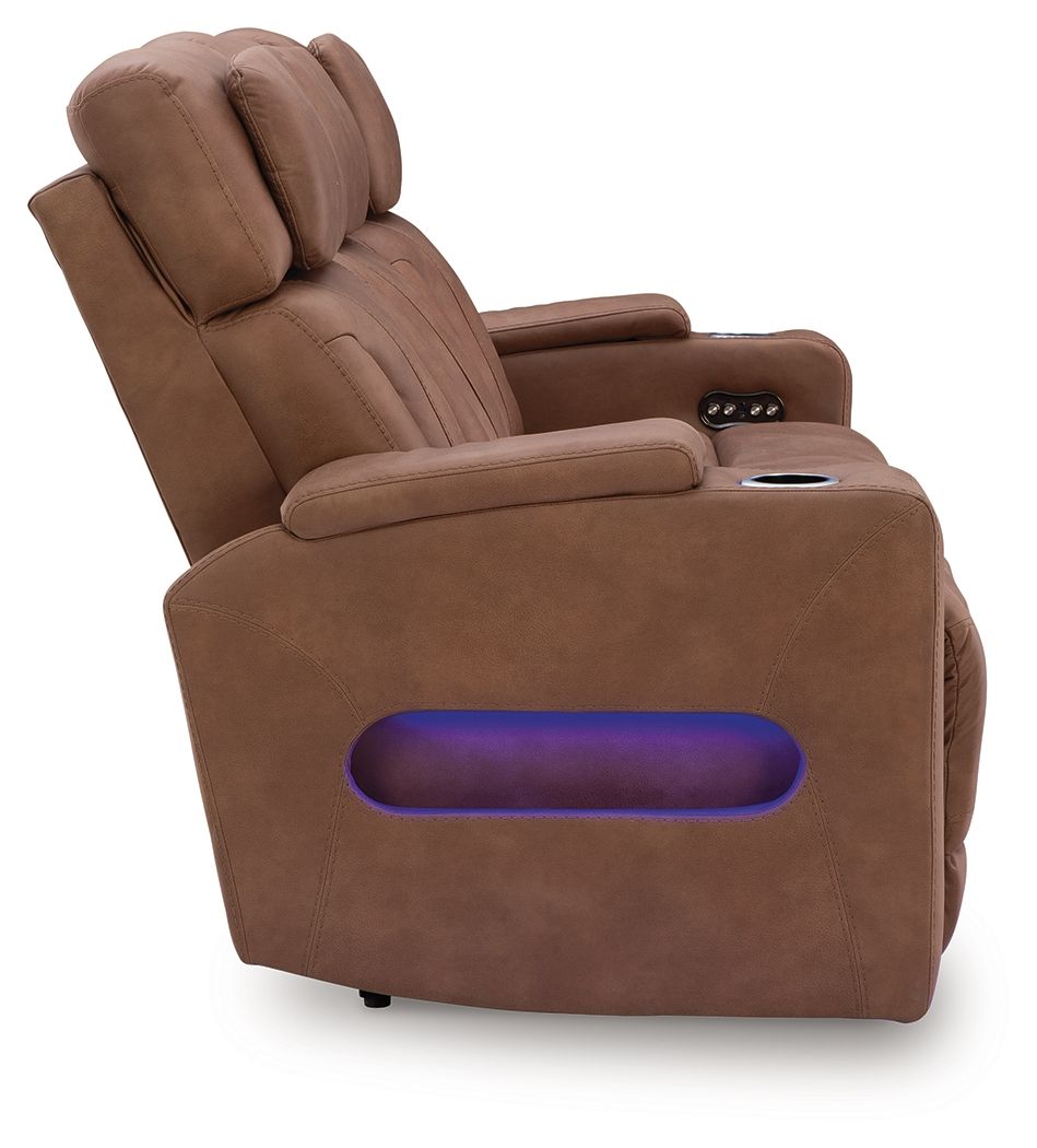Clean - Slate - Caramel - Power Reclining Sofa / Adj Headrest - Hornell Furniture Outlet
