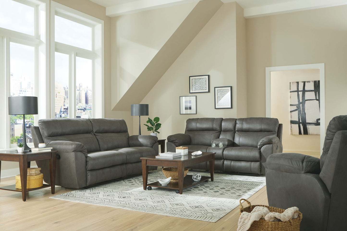 Atlas - Reclining Console Loveseat With Storage - Charcoal - Hornell Furniture Outlet