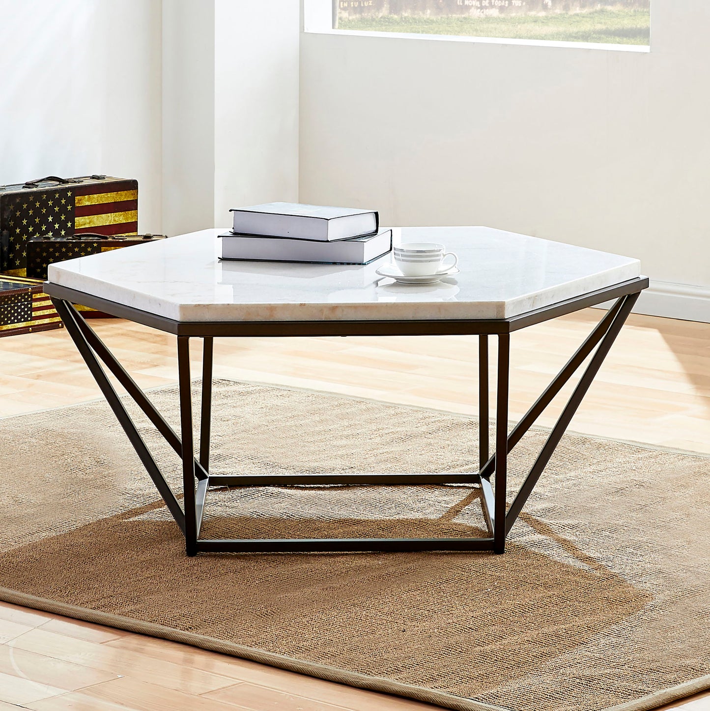 Corvus - White Marble Top Hexagon - White - Hornell Furniture Outlet