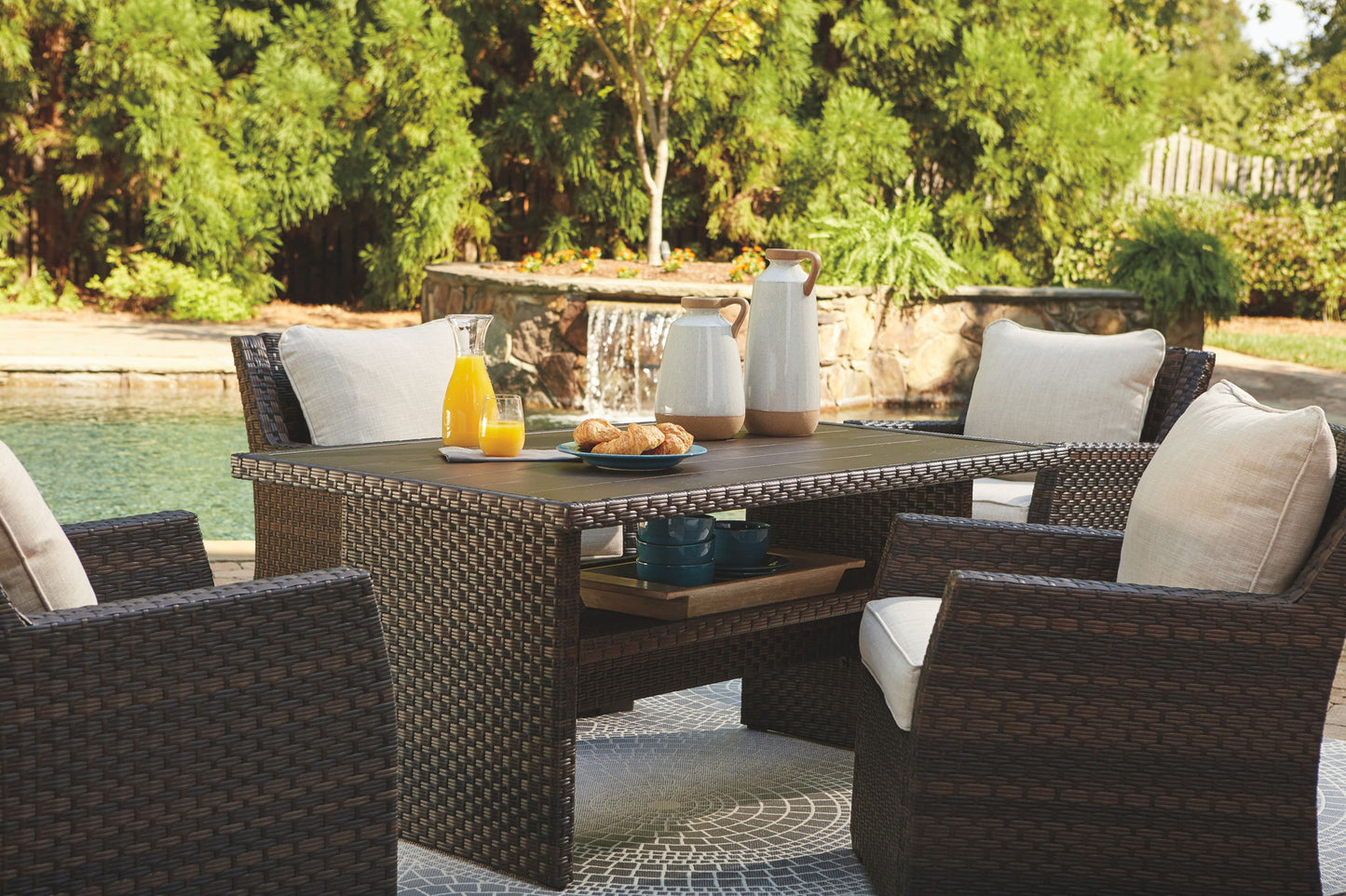Easy Isle - Dark Brown / Beige - RECT Multi - Use Table - Hornell Furniture Outlet