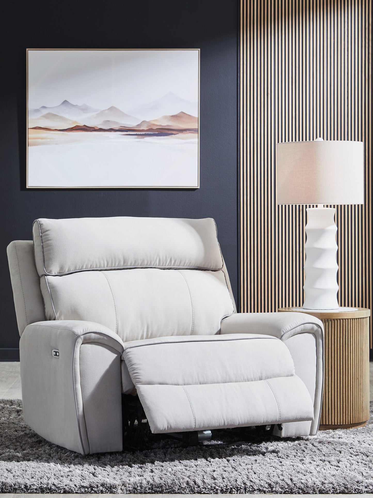 Social Pointe - Pearl / Ash - Power Recliner / Adjustable Headrest - Hornell Furniture Outlet