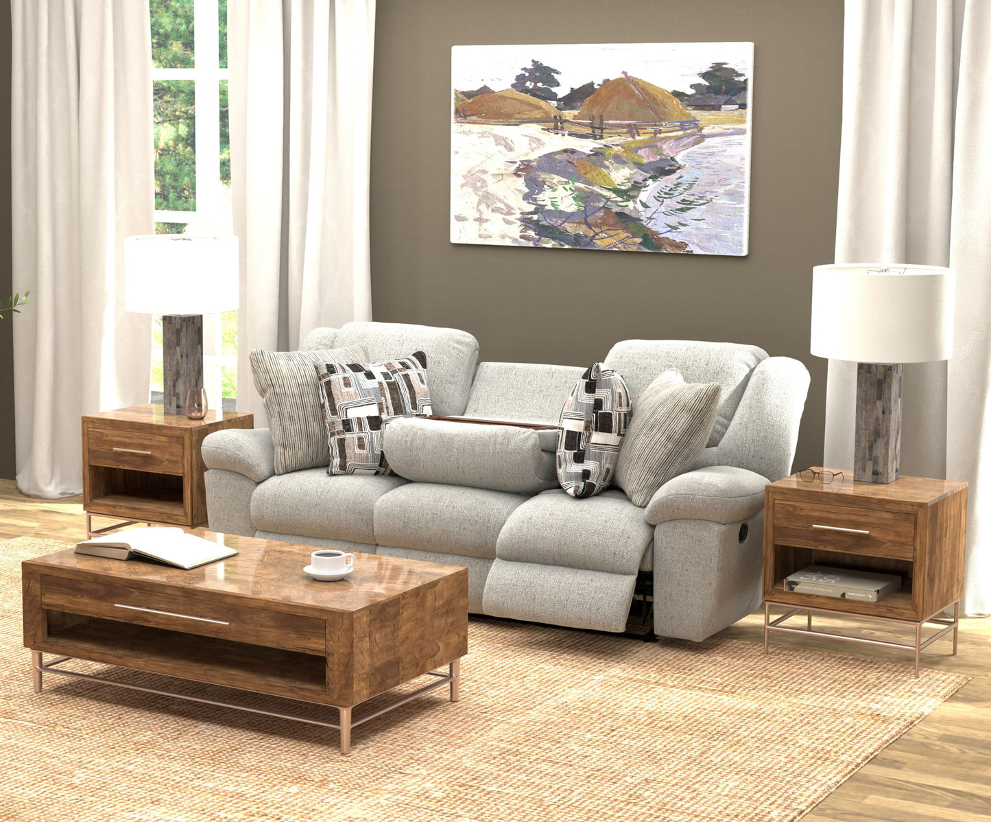Trifecta - Sofa With 3 Recliners and Drop Down Table - Hornell Furniture Outlet