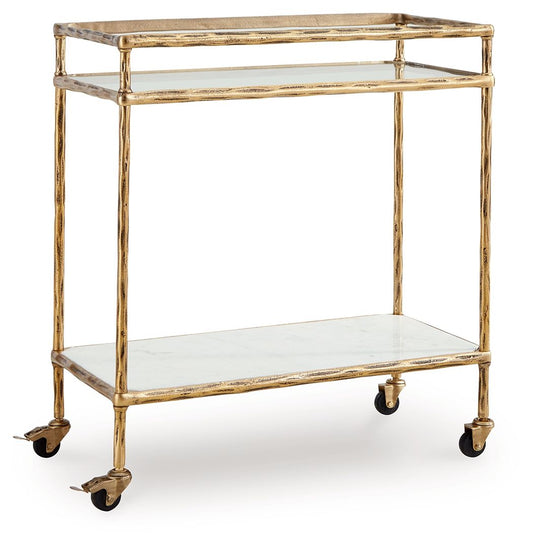 Plattfield - Antique Gold Finish - Bar Cart - Hornell Furniture Outlet