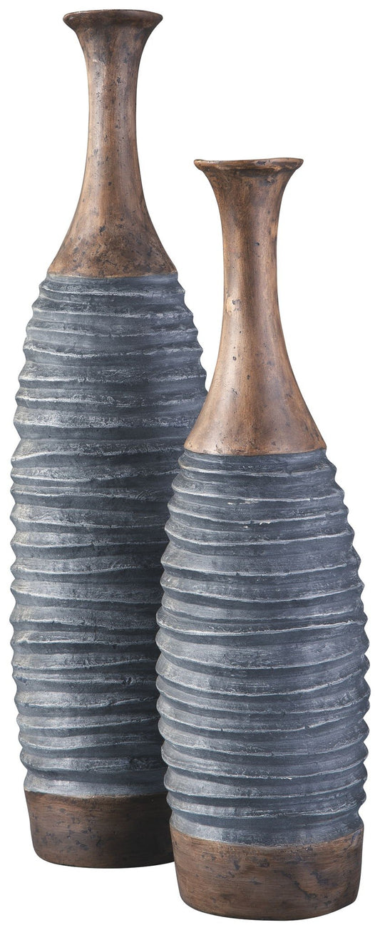 Blayze - Antique Gray / Brown - Vase Set (Set of 2) - Hornell Furniture Outlet