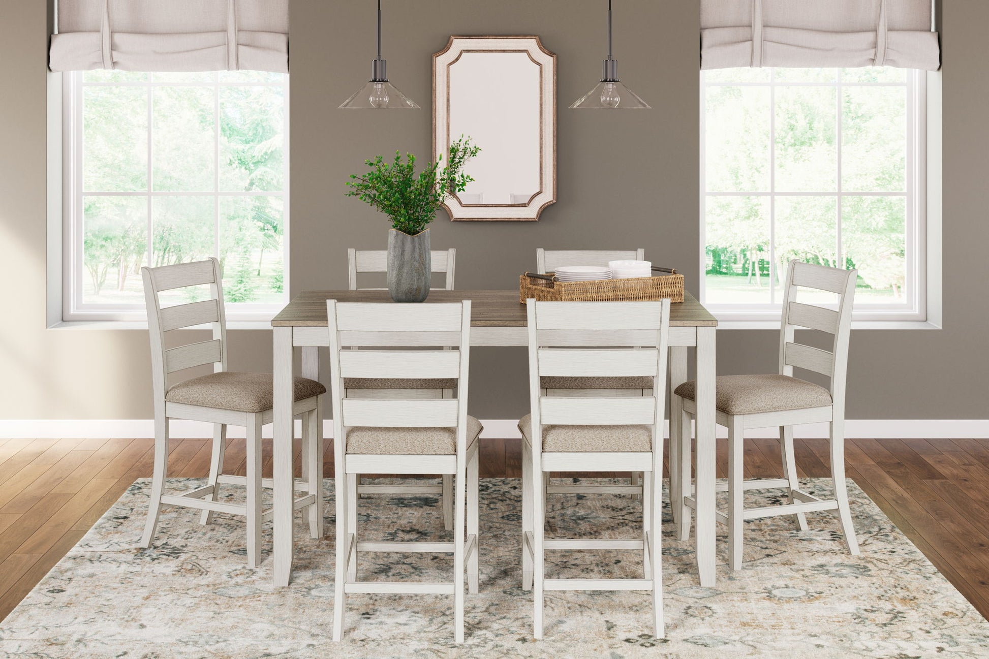 Skempton - White / Light Brown - Counter Height Dining Table and Bar Stools (Set of 7) - Hornell Furniture Outlet