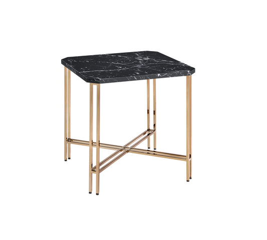 Daxton - Square End Table With Faux Marble Top - Black - Hornell Furniture Outlet