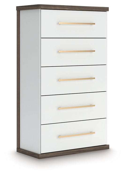 Kendanport - Brown / White - Five Drawer Chest - Hornell Furniture Outlet