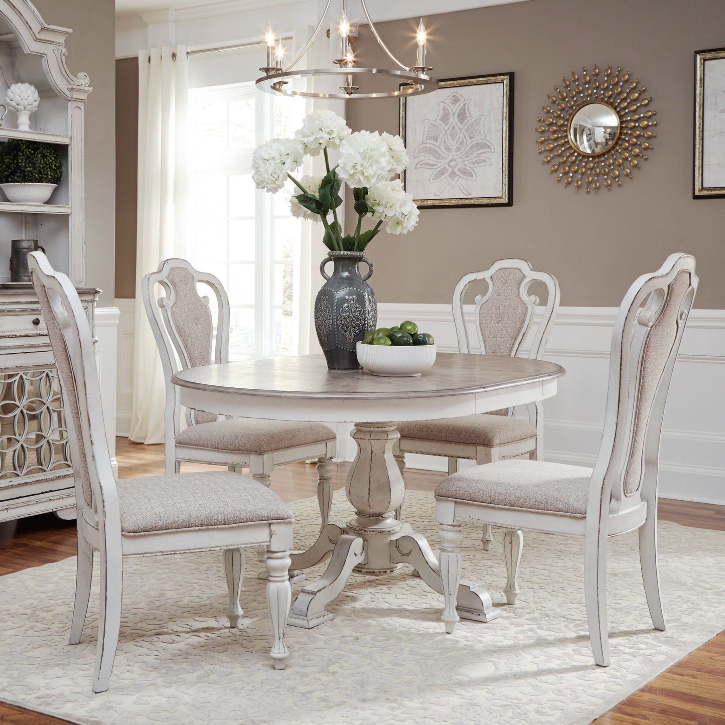 Magnolia Manor - Pedestal Table Set With Upholstered Chairs - Hornell Furniture Outlet