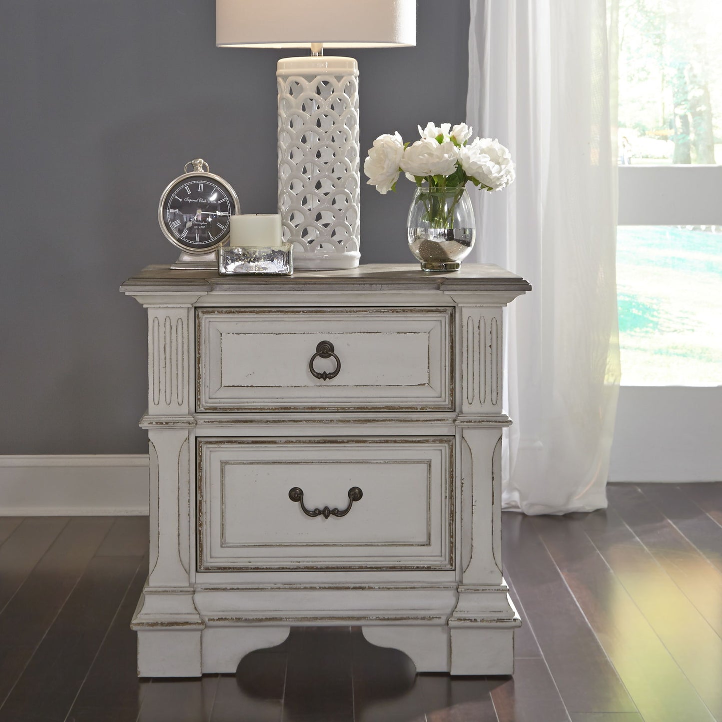 Abbey Park - 2 Drawer Nightstand With Charging Station - White - Hornell Furniture Outlet