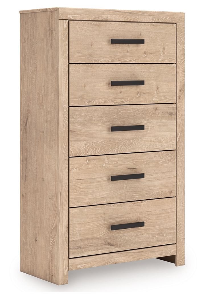 Sanginlane - Tan - Five Drawer Chest - Hornell Furniture Outlet