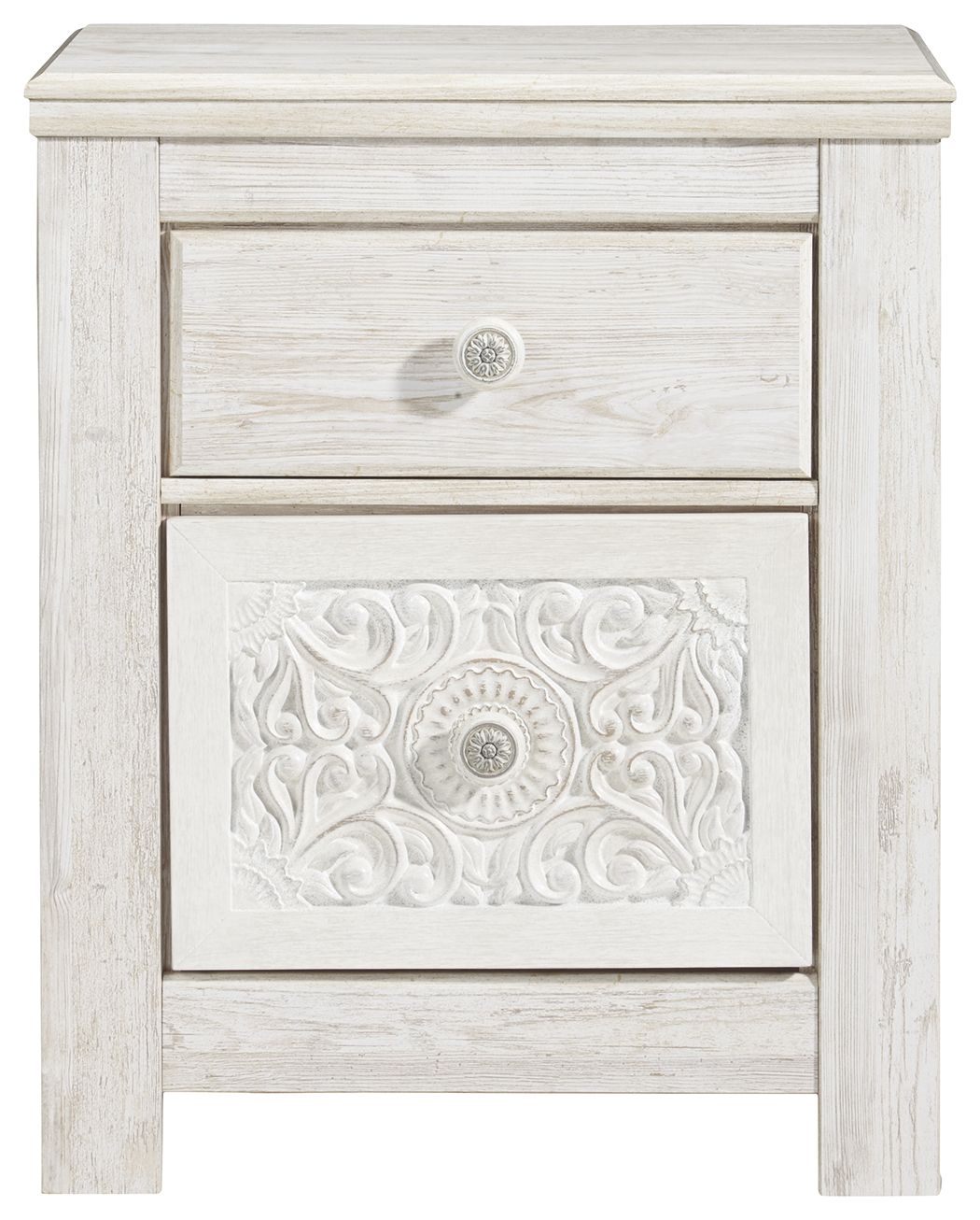 Paxberry - Whitewash - Two Drawer Night Stand - Hornell Furniture Outlet