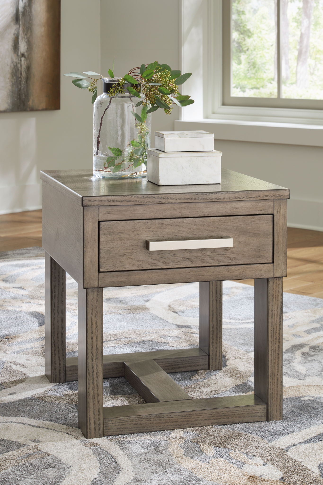 Loyaska - Grayish Brown - Rectangular End Table - Hornell Furniture Outlet