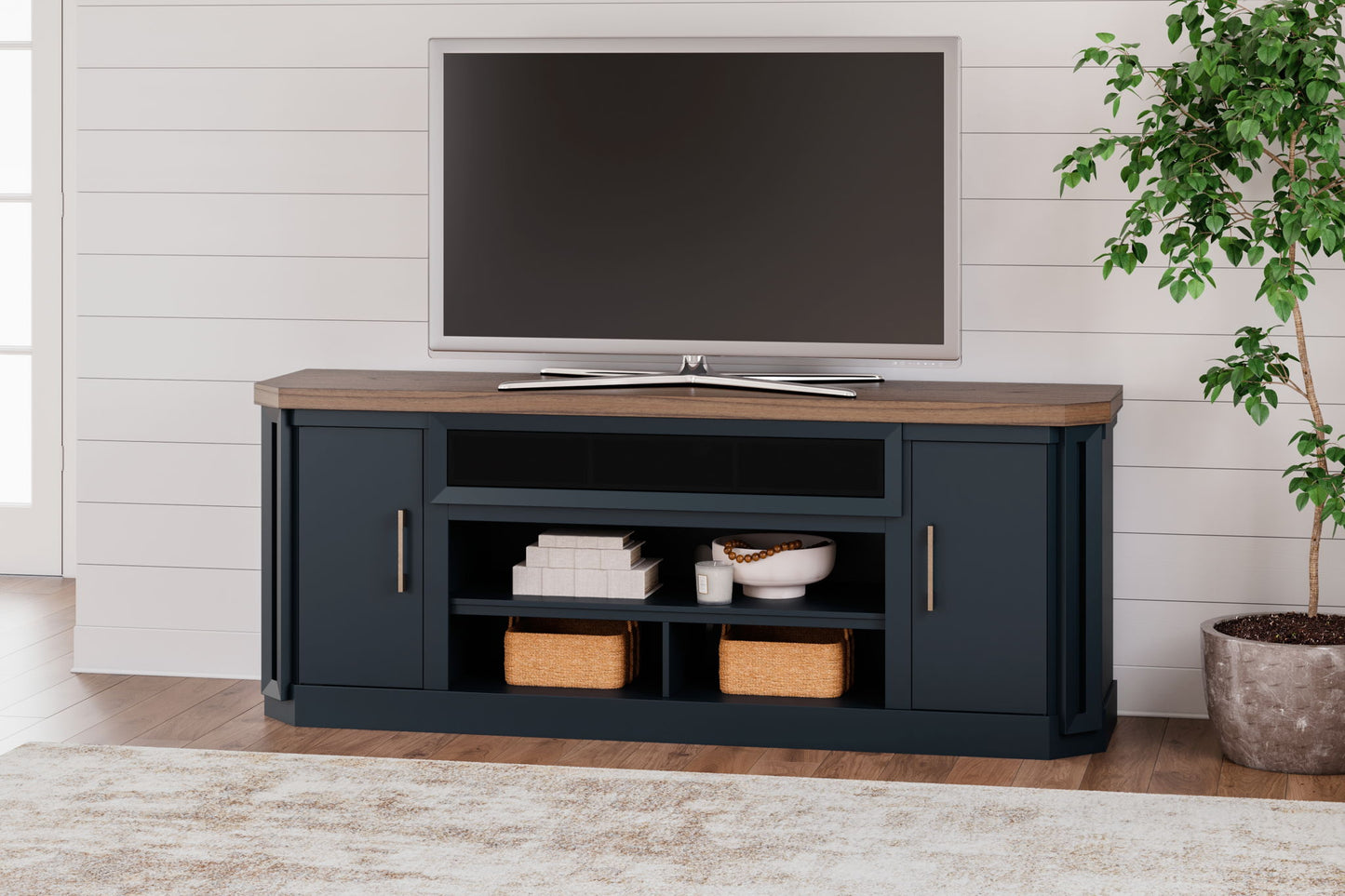 Landocken - Brown / Blue - XL TV Stand W/Fireplace Option - Hornell Furniture Outlet