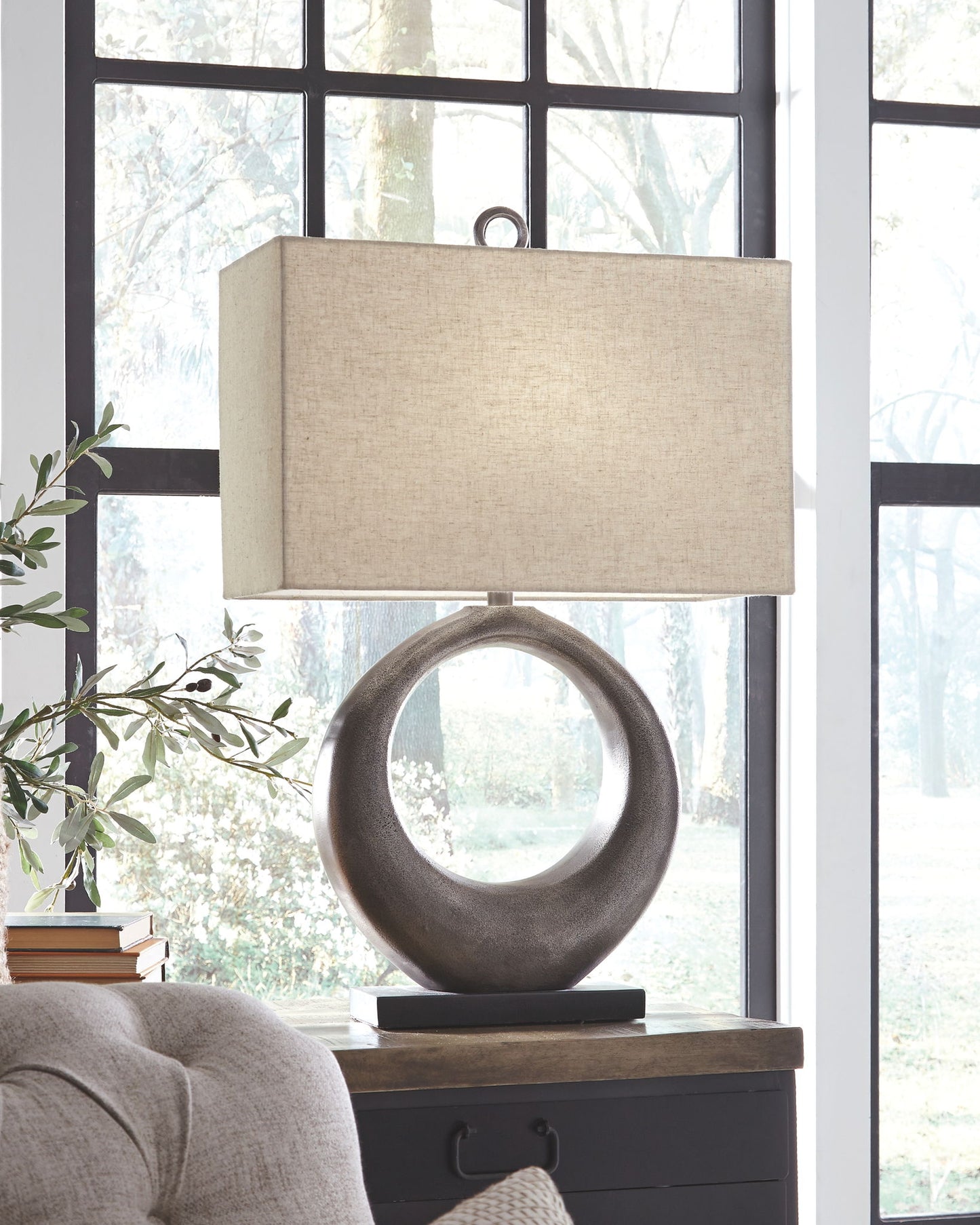 Saria - Antique Silver Finish - Metal Table Lamp - Hornell Furniture Outlet