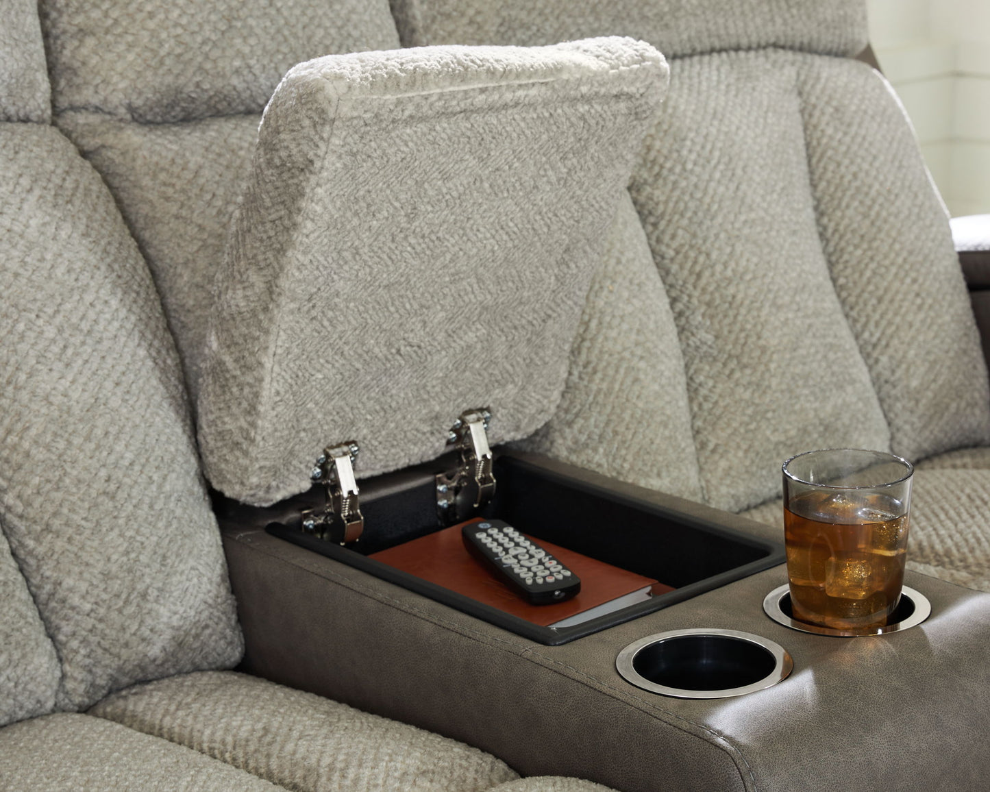 WhipLash - Sisal - Power Reclining Loveseat With Console / Adj Headrest - Hornell Furniture Outlet