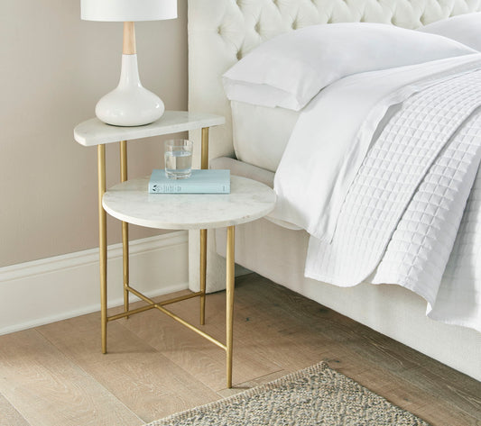 Patna - White Marble Top Side End Table - White - Hornell Furniture Outlet