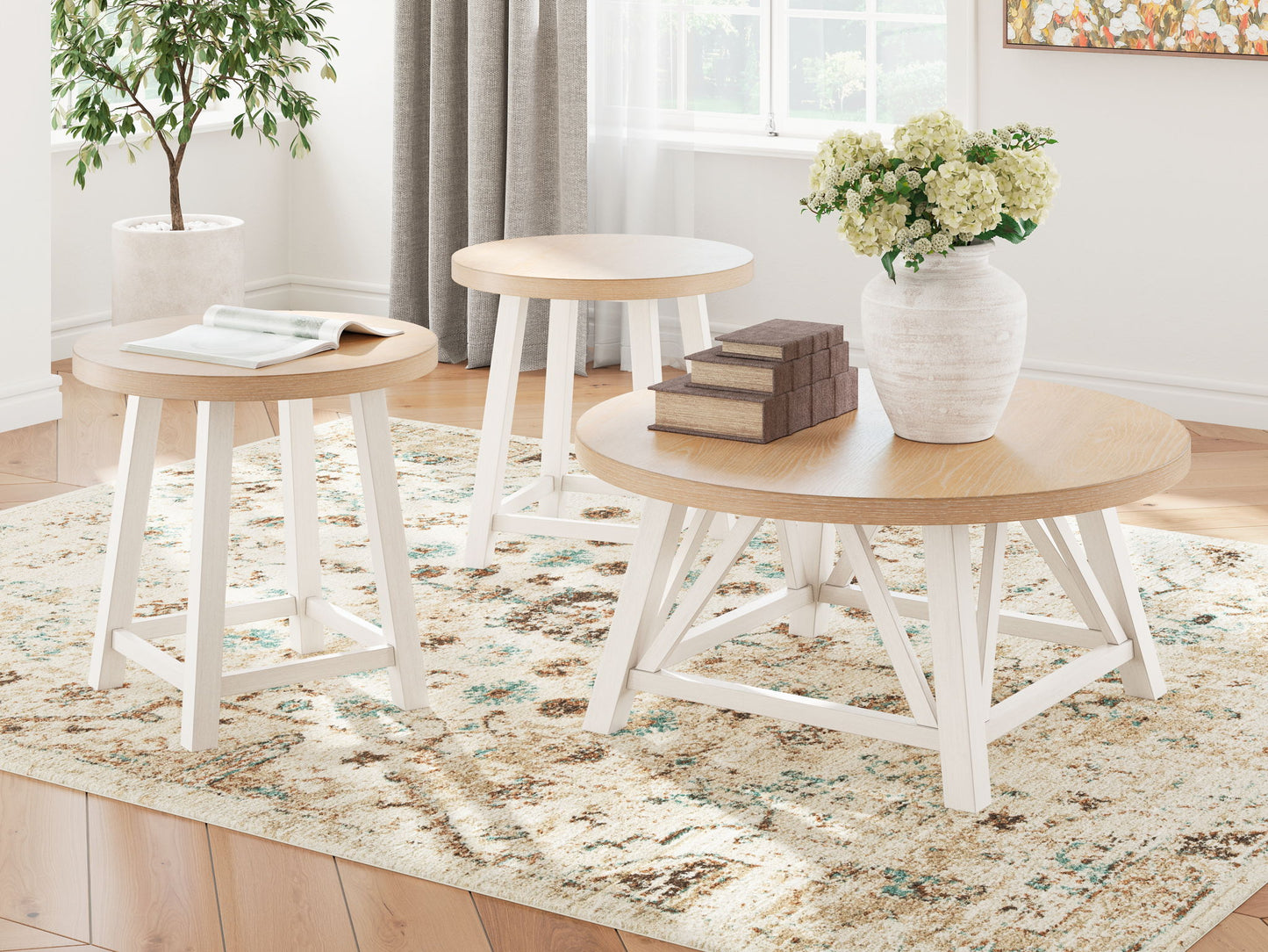 Fawndell - Antique White / Brown - Occasional Table Set (Set of 3) - Hornell Furniture Outlet
