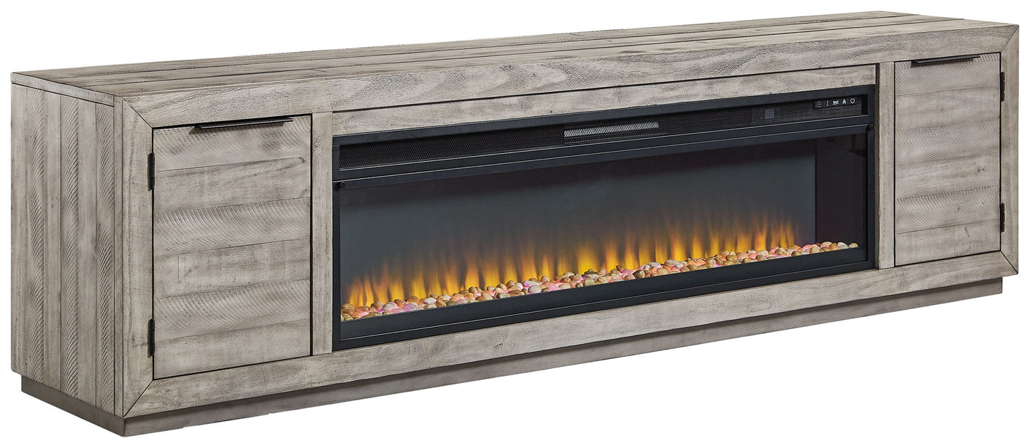 Naydell - Gray - 92" TV Stand with Wide Fireplace Insert - Hornell Furniture Outlet